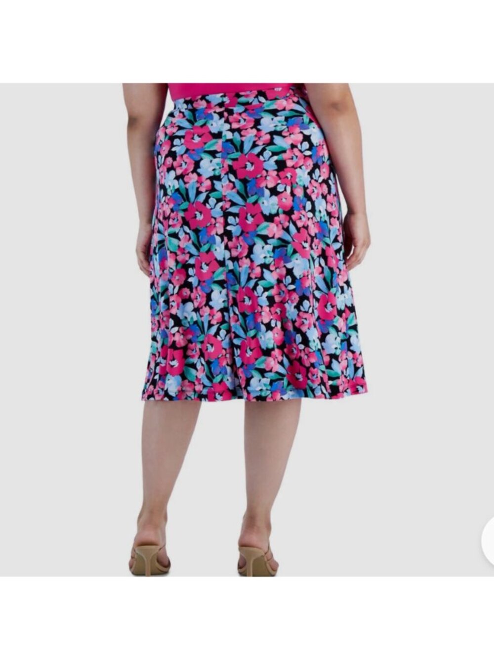 ✨ Kasper Pink Blue Floral Midi Skirt Plus Size 3X A-Line Pull On Workwear ✨ - Picture 2 of 4